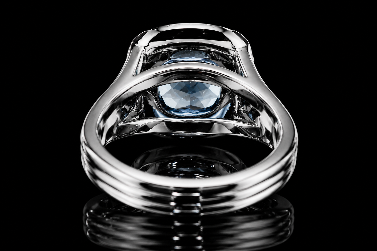 Cushion-Cut Blue Topaz Double Halo Ring (Eng003)