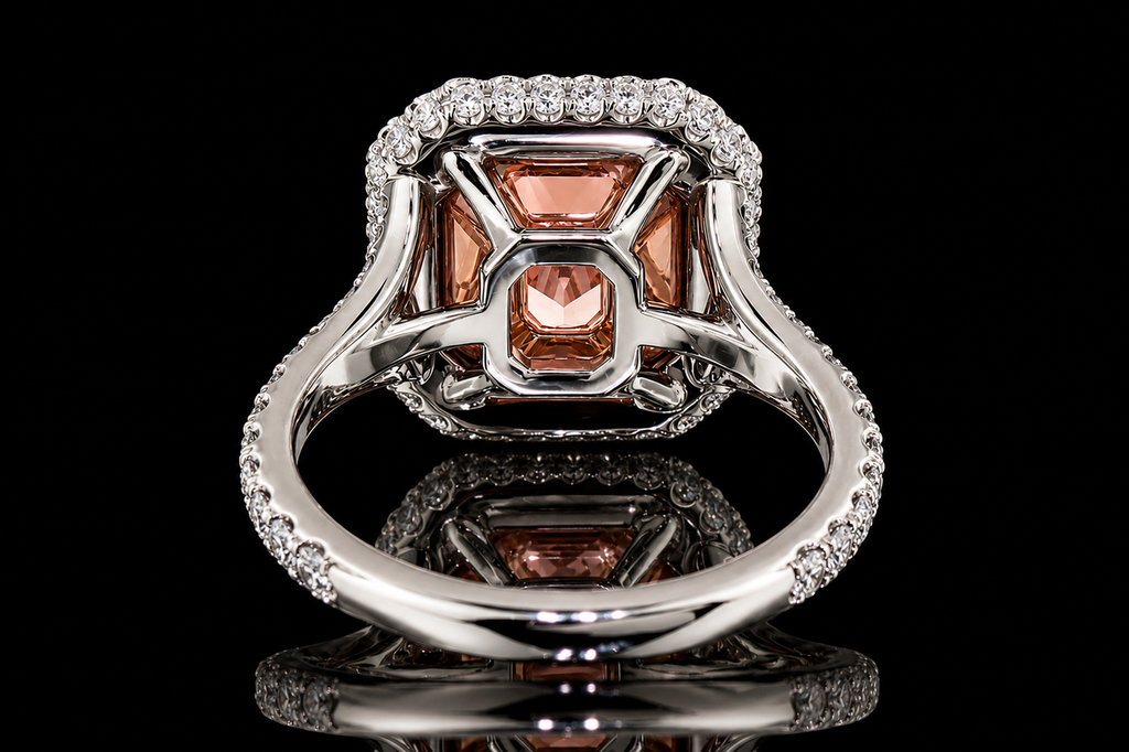Pink Radiant Diamond Double Halo Engagement Ring (eng398)