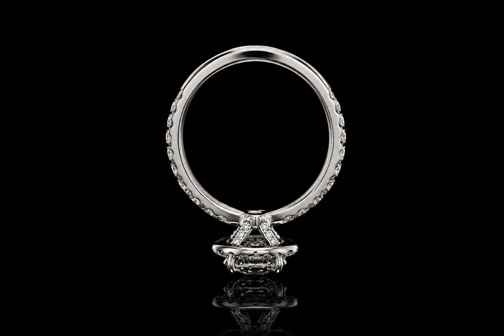 Round Diamond Halo Ring with Pavé Band (eng467)