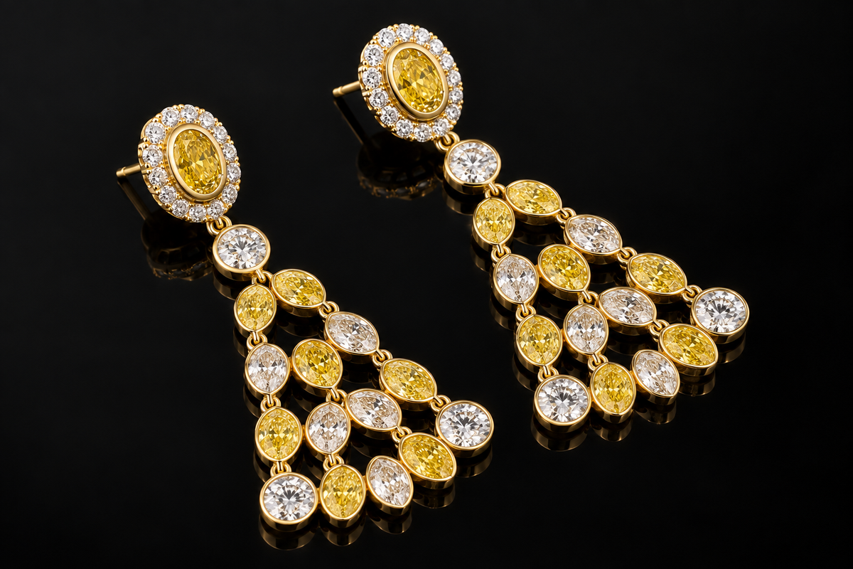 Fancy Yellow & White Diamond Chandelier Earrings (ear210)