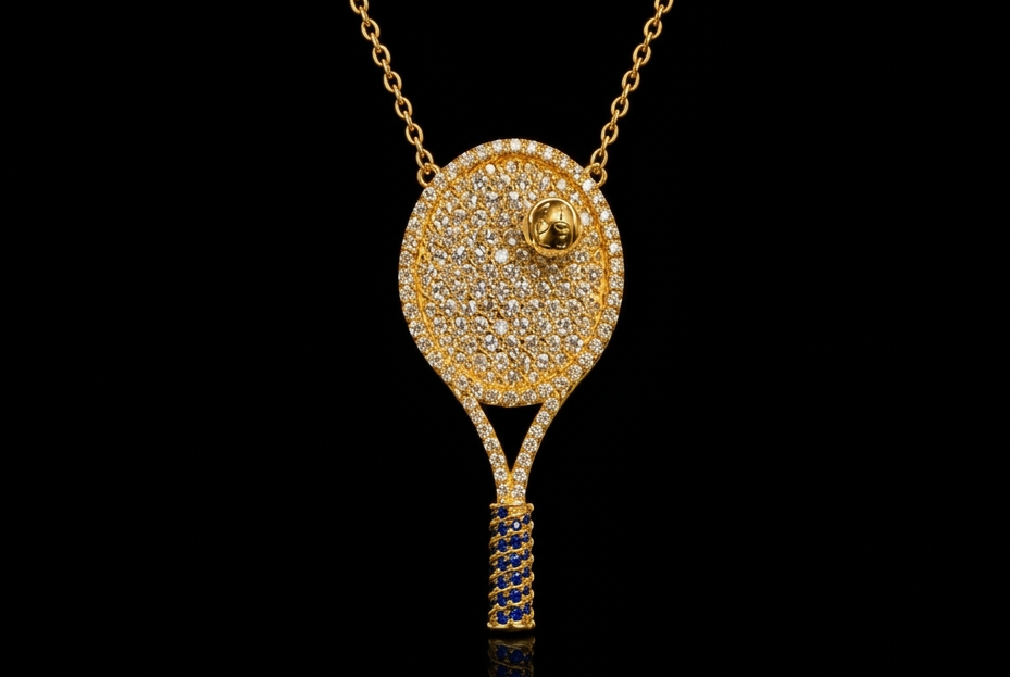 Diamond & Blue Sapphire Tennis Racket Pendant (rac001)