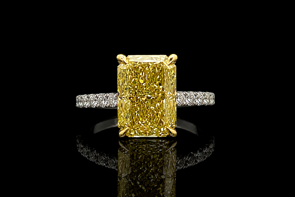 Radiant Fancy Yellow Diamond Engagement Ring with Pavé Band (eng753)