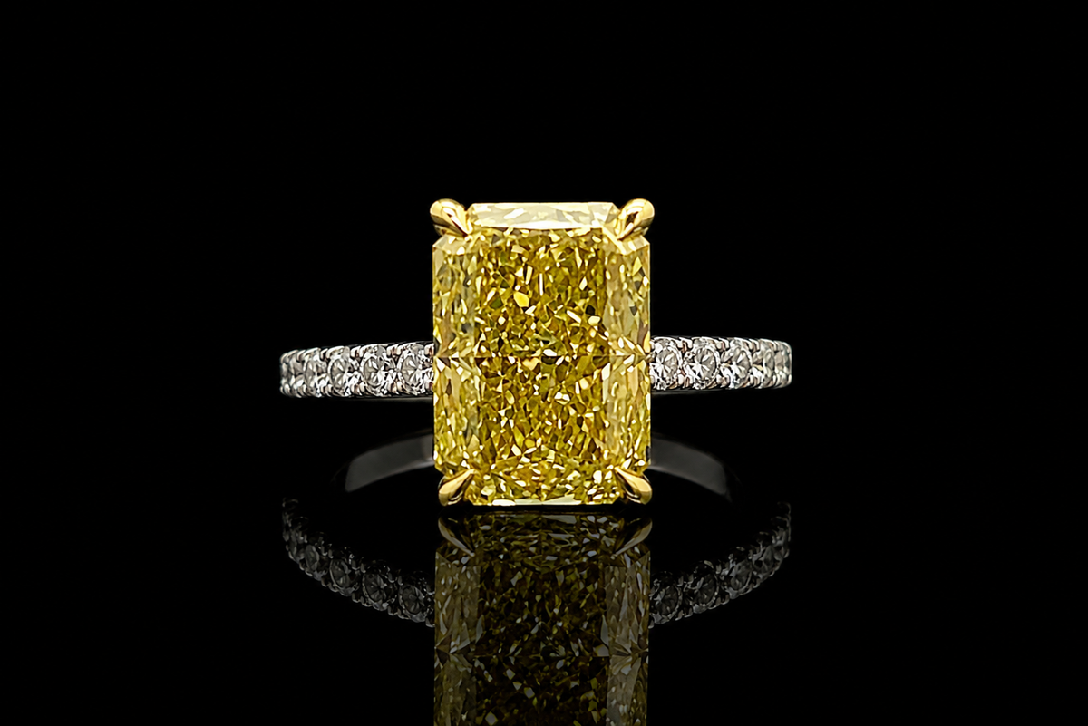 Radiant Fancy Yellow Diamond Engagement Ring with Pavé Band (eng753)