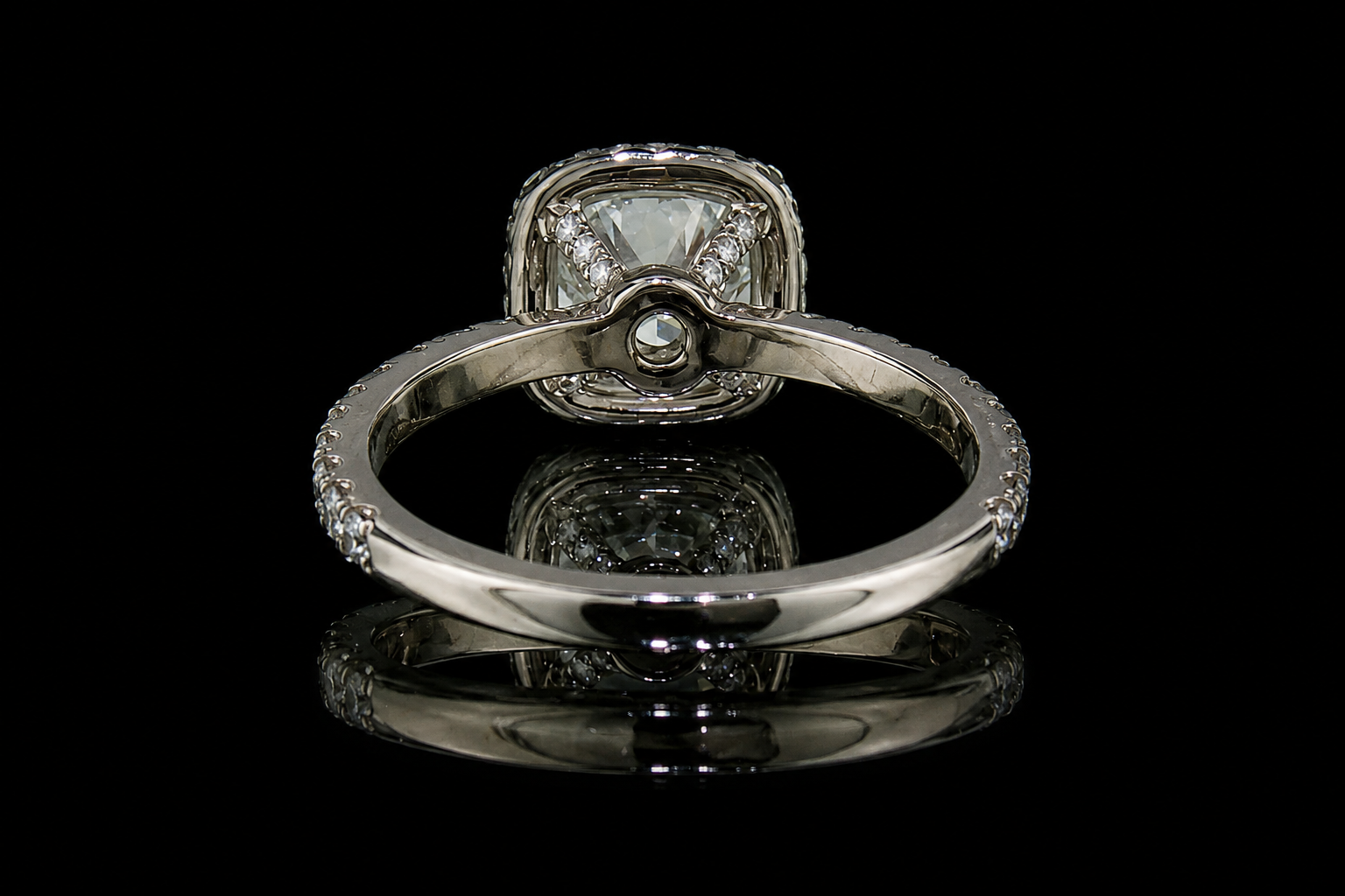 Cushion Cut Diamond Halo Ring with Pavé Band (eng511)
