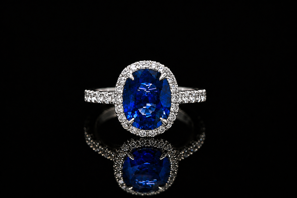 Oval Blue Sapphire Halo Engagement Ring (eng531)