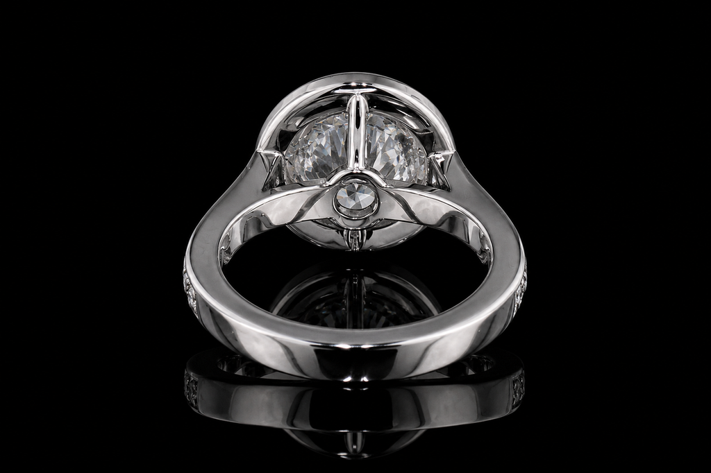 Round Brilliant Diamond Bezel Halo Ring with Pavé Band (eng523)