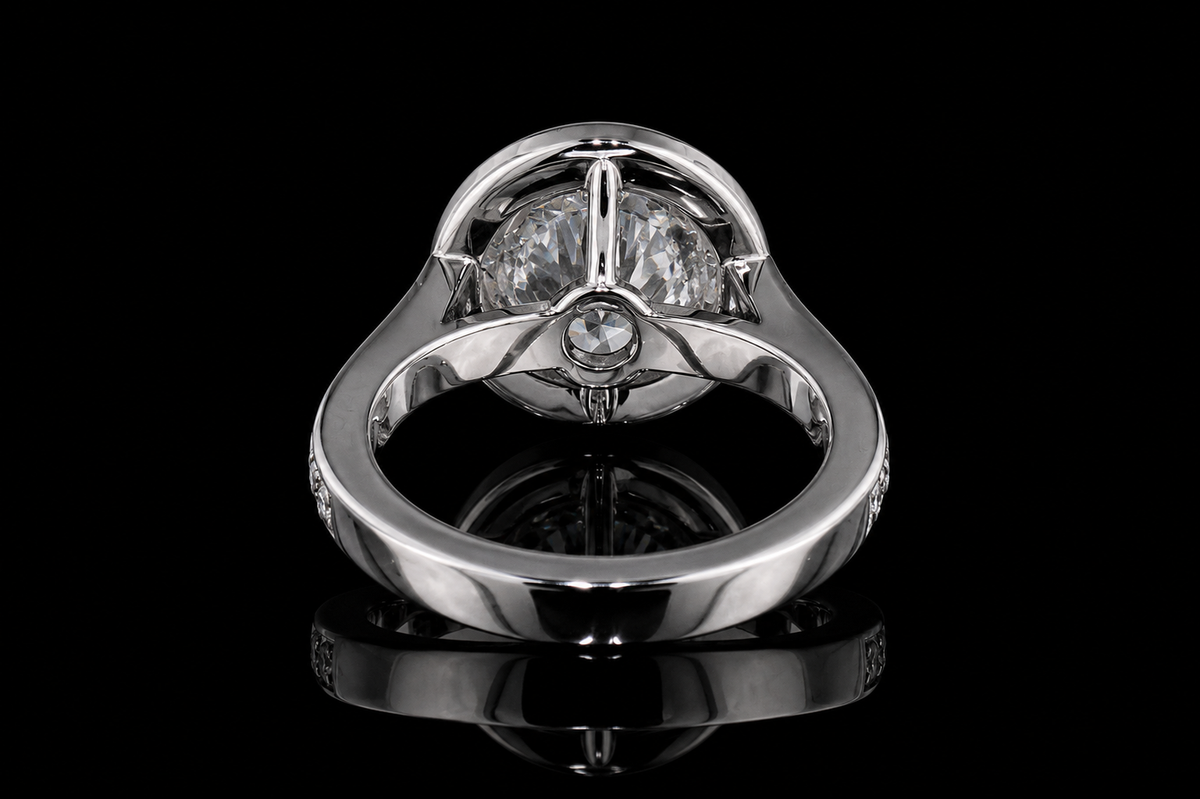 Round Brilliant Diamond Bezel Halo Ring with Pavé Band (eng523)