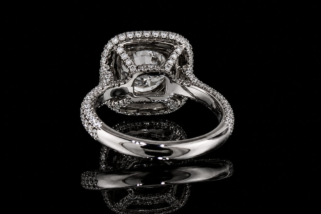 Round Brilliant Diamond Double Halo Ring with Pavé Band (eng545)