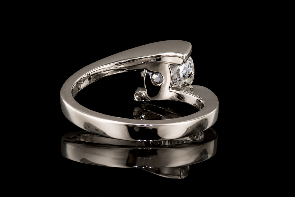 Round Brilliant Diamond Bypass Ring with Pavé Accents (eng460)