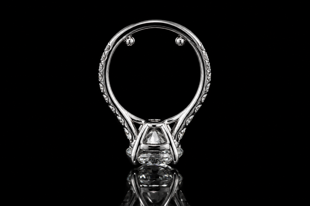 Round Brilliant Diamond Solitaire Ring with Hidden Halo and Pavé Band (eng504)