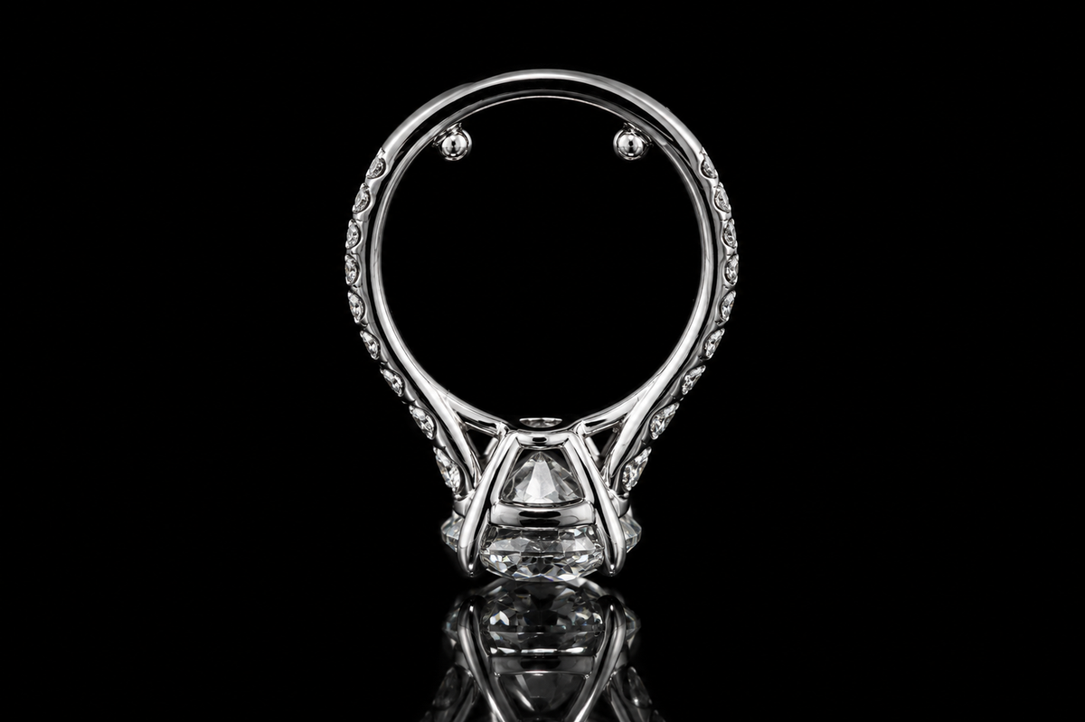 Round Brilliant Diamond Solitaire Ring with Hidden Halo and Pavé Band (eng504)