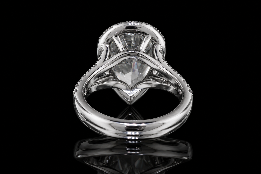 Pear Shaped Diamond Halo Ring with Split Pavé Band (eng529)