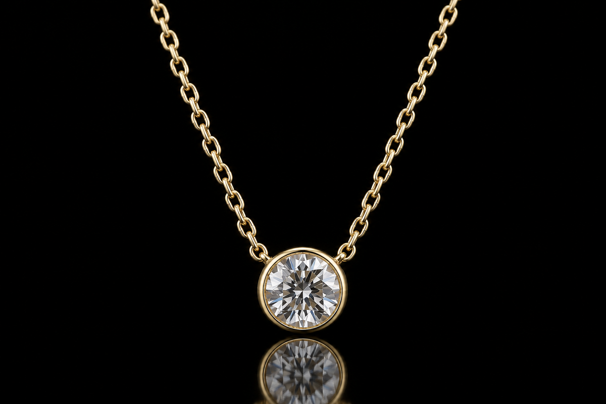 18K Yellow Gold Diamond Bezel Set (pend125)