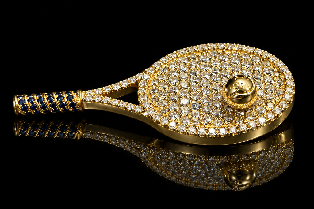 Diamond & Blue Sapphire Tennis Racket Pendant (rac001)
