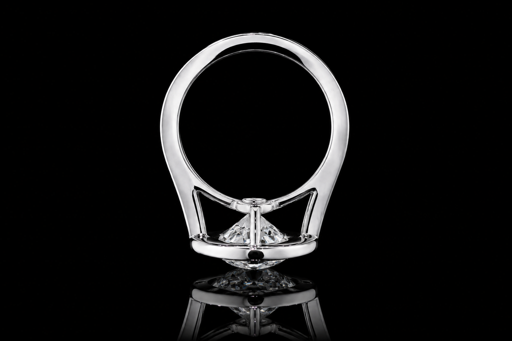 Round Brilliant Diamond Bezel Halo Ring with Pavé Band (eng523)