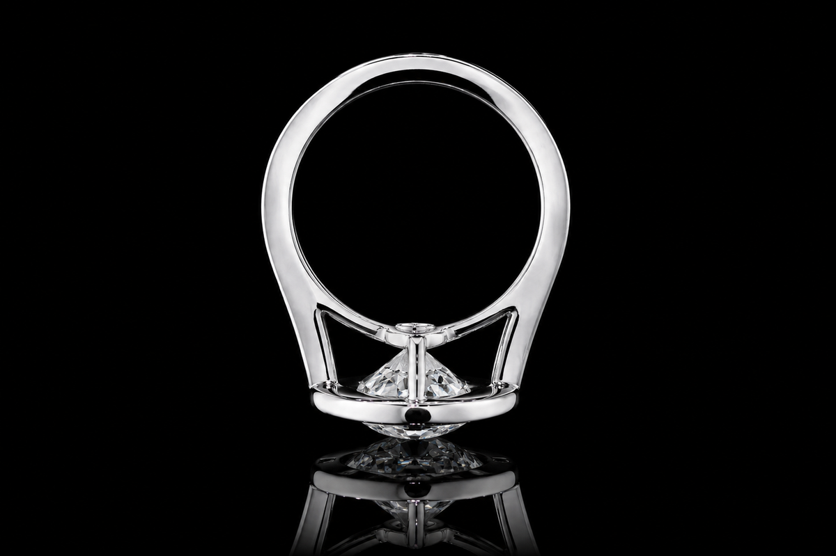 Round Brilliant Diamond Bezel Halo Ring with Pavé Band (eng523)