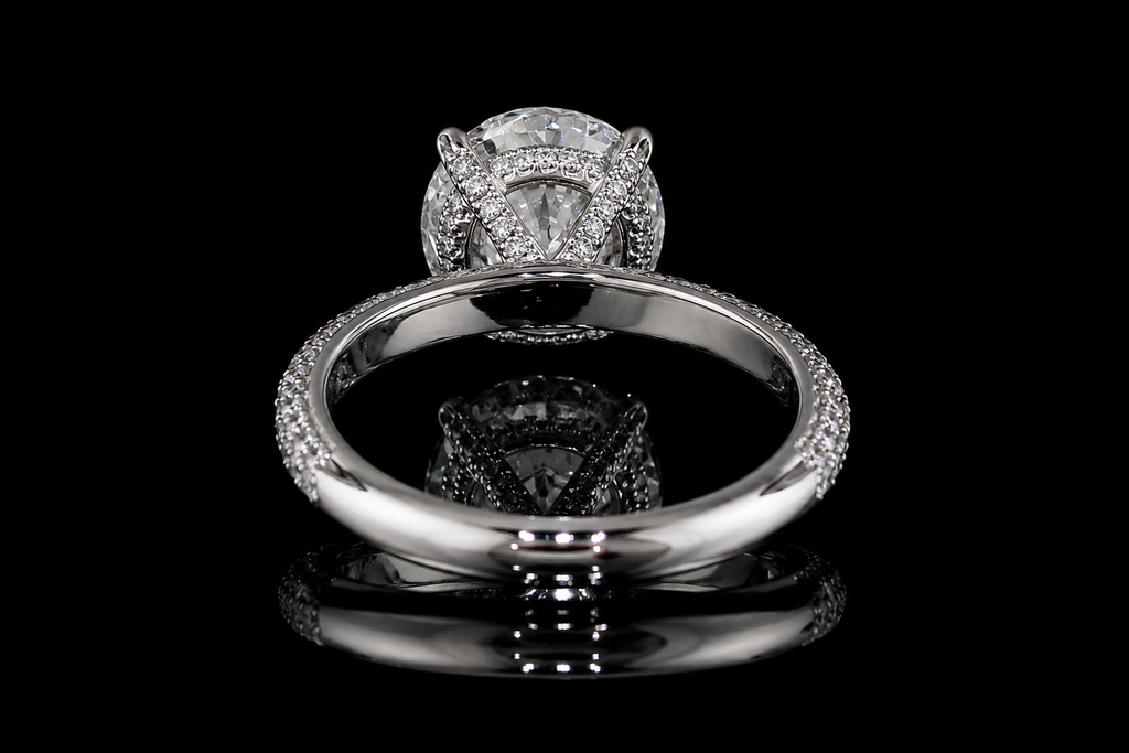 Round Brilliant Diamond Solitaire Ring with Triple Pavé Band (eng500)