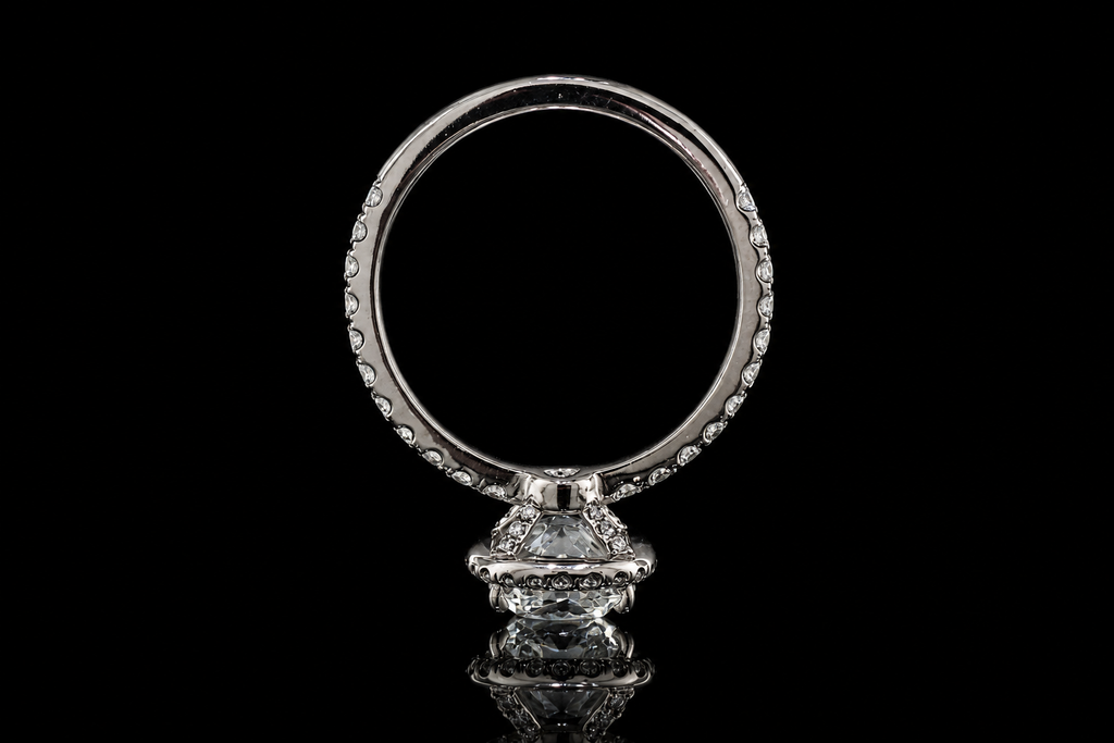 Cushion Cut Diamond Halo Ring with Pavé Band (eng511)