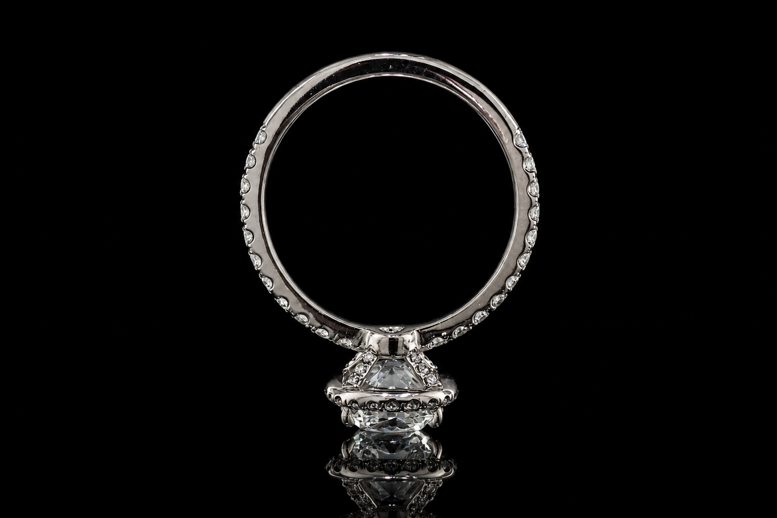 Cushion Cut Diamond Halo Ring with Pavé Band (eng511)