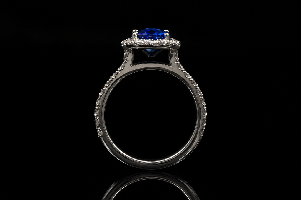 Oval Blue Sapphire Halo Engagement Ring (eng531)