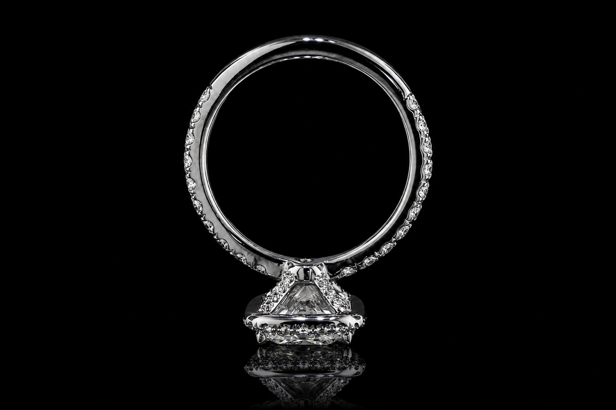 Cushion Cut Diamond Halo Ring with Pavé Band (eng548)
