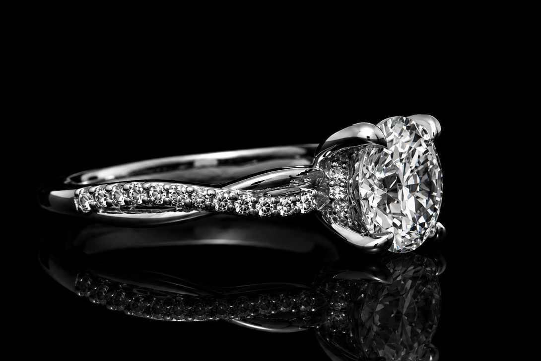 Round Brilliant Diamond Twist Solitaire Ring (eng727)
