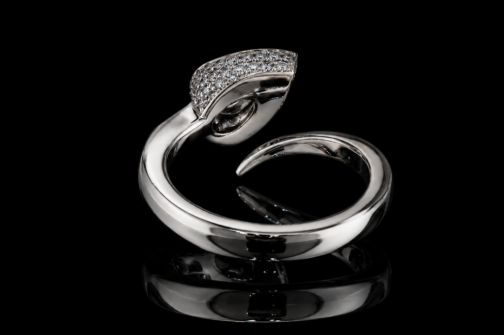 Pear Shaped Bezel Diamond Bypass Ring with Pavé Accents (eng493)