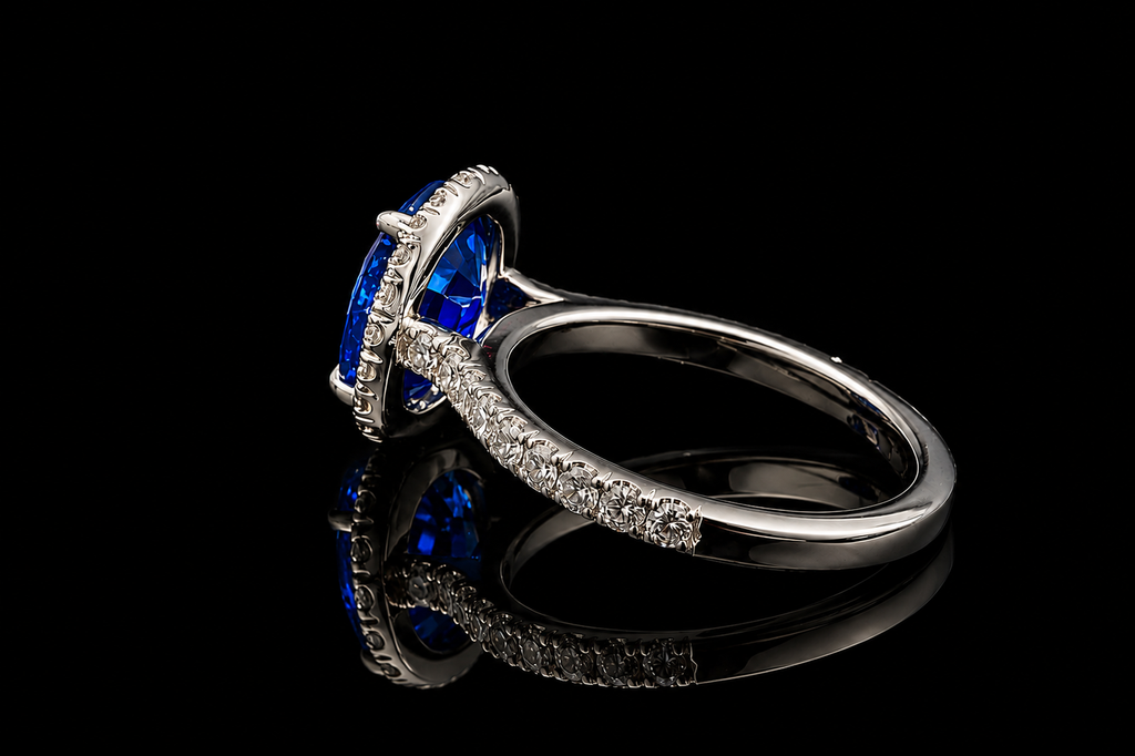 Oval Blue Sapphire Halo Engagement Ring (eng531)