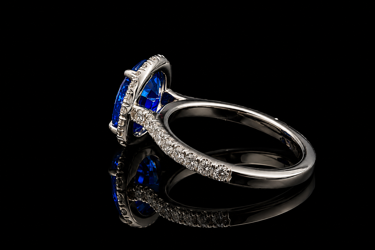 Oval Blue Sapphire Halo Engagement Ring (eng531)