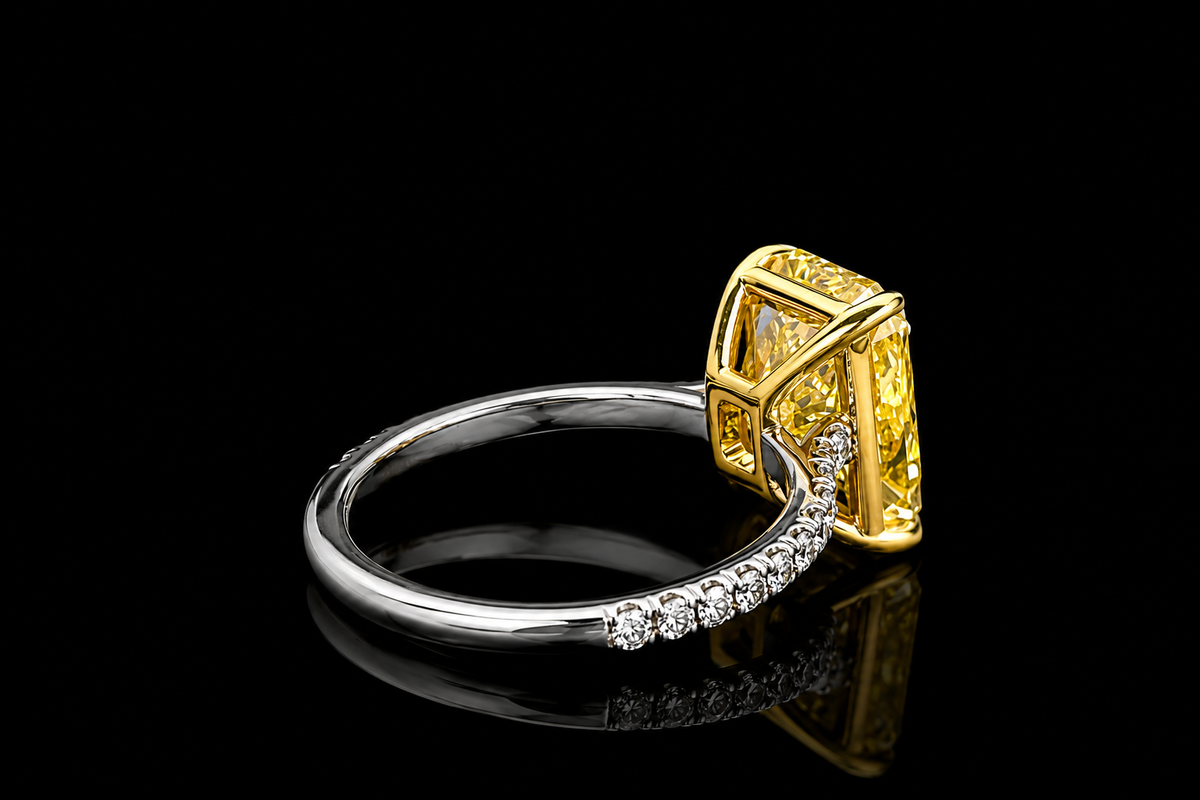 Radiant Fancy Yellow Diamond Engagement Ring with Pavé Band (eng753)