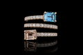 Emerald Cut Morganite & Aquamarine Bypass Wrap Ring Set (band530)