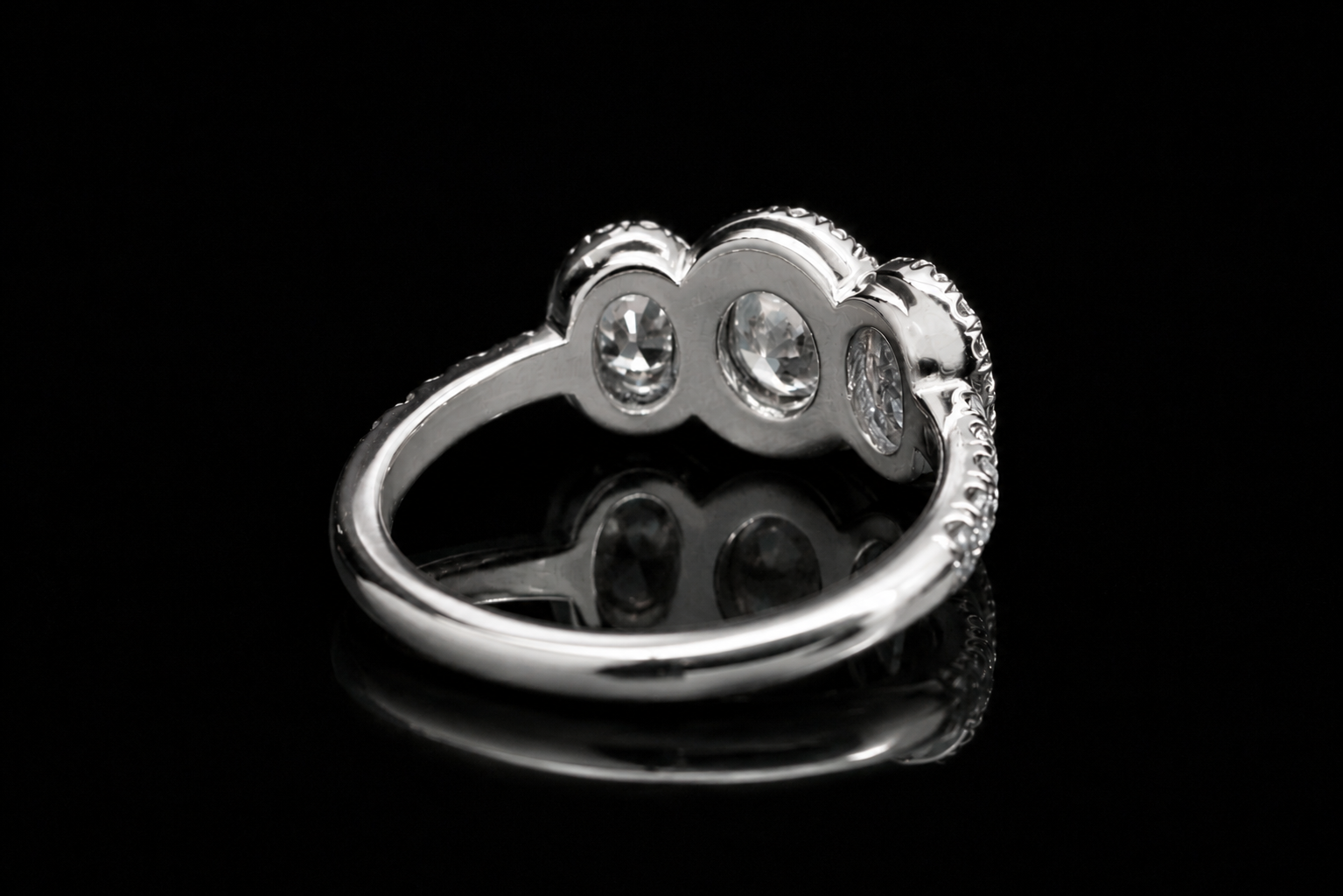 Three Stone Oval Diamond Halo Engagement Ring (eng752)