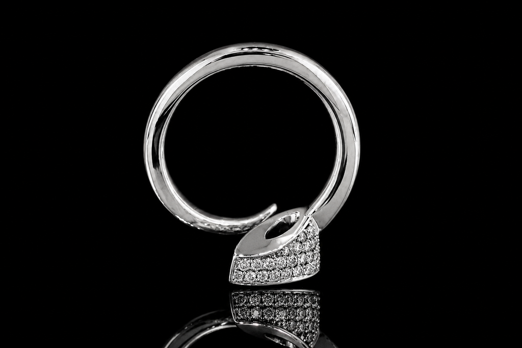 Pear Shaped Bezel Diamond Bypass Ring with Pavé Accents (eng493)