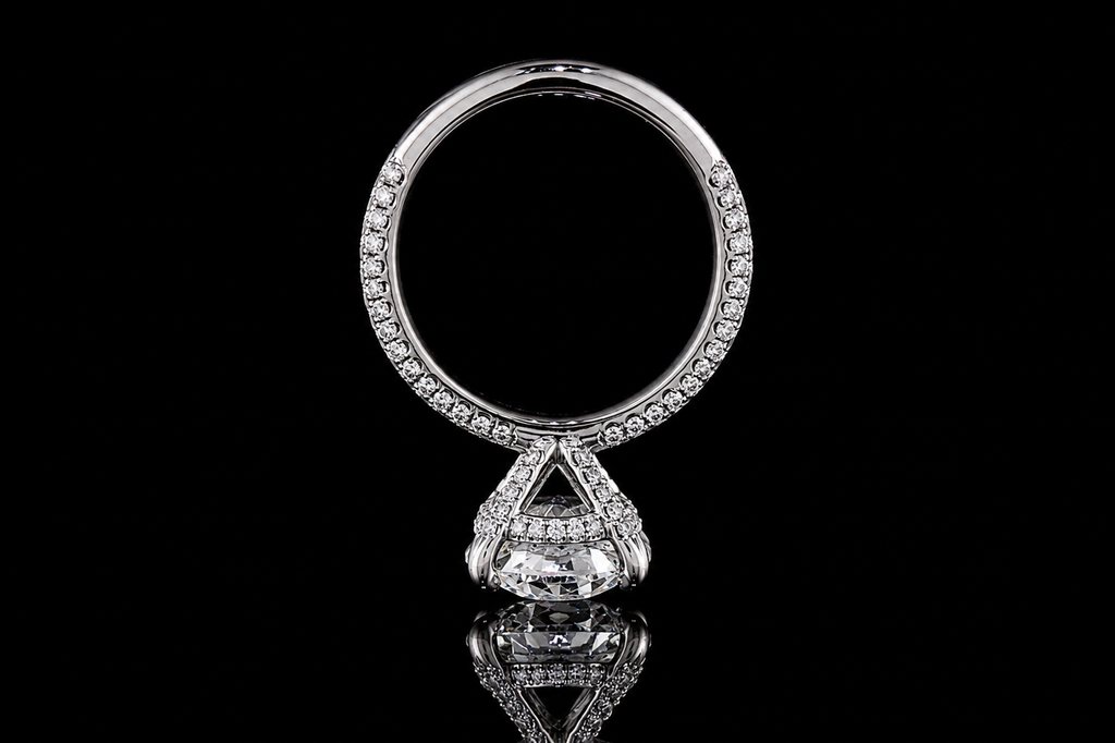Round Brilliant Diamond Solitaire Ring with Triple Pavé Band (eng500)