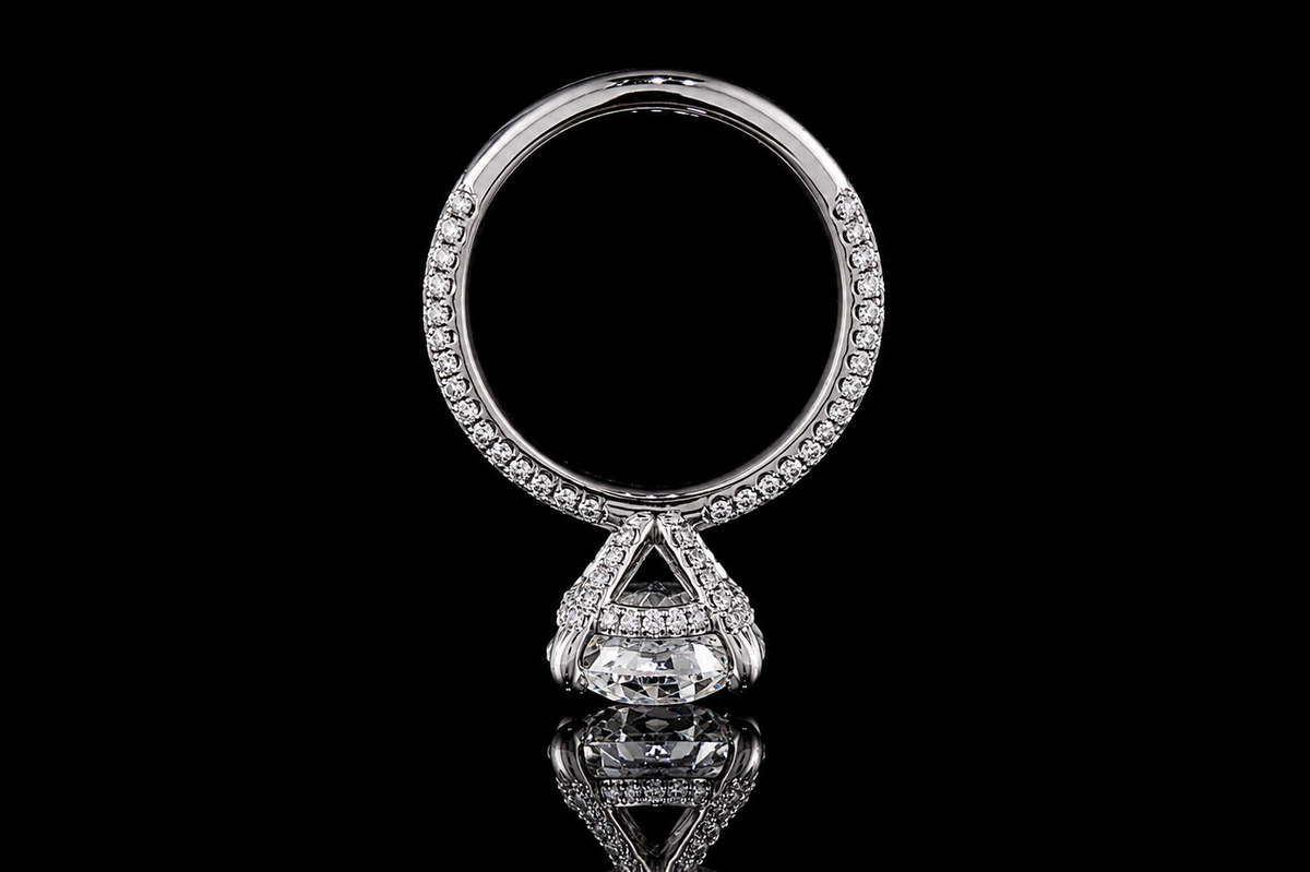 Round Brilliant Diamond Solitaire Ring with Triple Pavé Band (eng500)