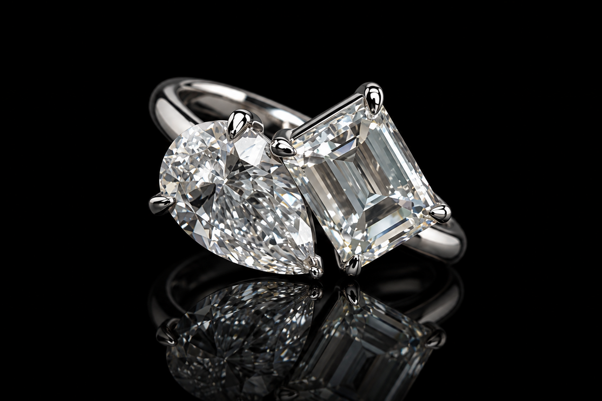 Pear & Emerald-Cut Toi et Moi Diamond Ring (eng788-1)