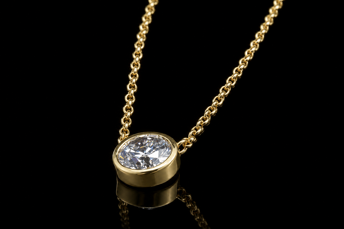 18K Yellow Gold Diamond Bezel Set (pend125)