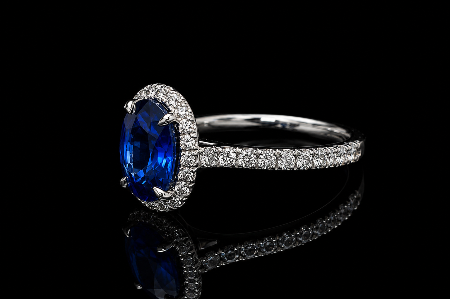 Oval Blue Sapphire Halo Engagement Ring (eng531)