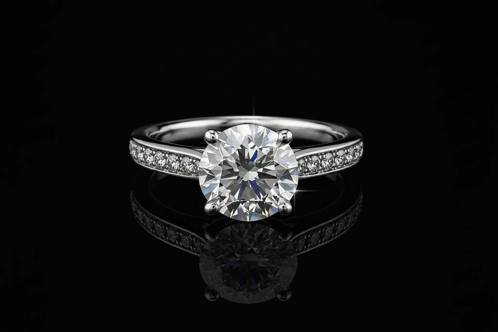 Round Diamond Pavé Solitaire Engagement Ring (eng631)
