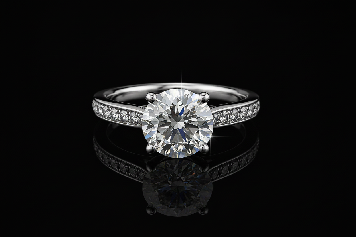 Round Diamond Pavé Solitaire Engagement Ring (eng631)