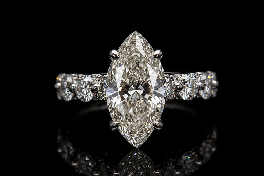 Marquise Diamond Ring with Diamond Side Stones (eng726)