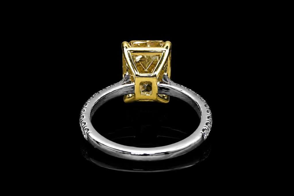 Radiant Fancy Yellow Diamond Engagement Ring with Pavé Band (eng753)