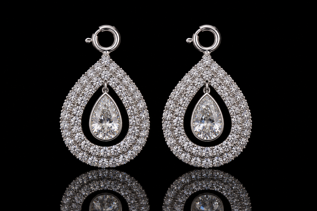 Convertible Diamond Halo & Drop Earrings (ear076)