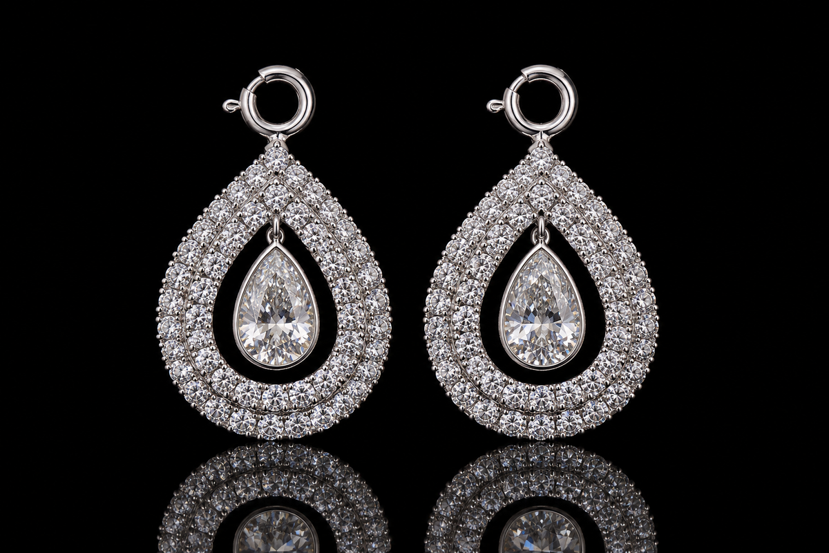 Convertible Diamond Halo & Drop Earrings (ear076)