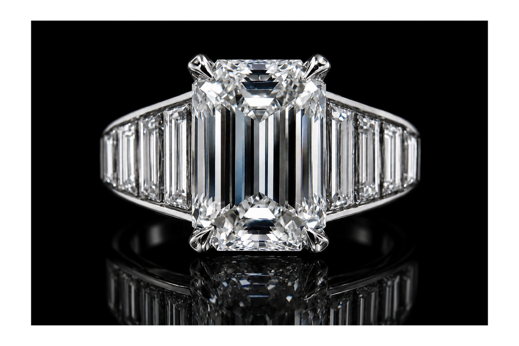 Emerald Cut Diamond Engagement Ring with Tapered Baguette Side Diamonds (eng786)