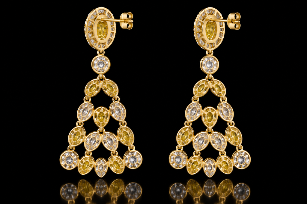 Fancy Yellow & White Diamond Chandelier Earrings (ear210)