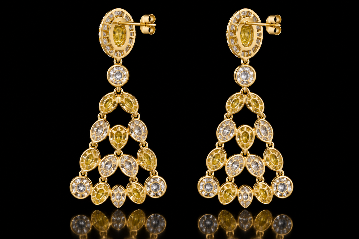 Fancy Yellow & White Diamond Chandelier Earrings (ear210)
