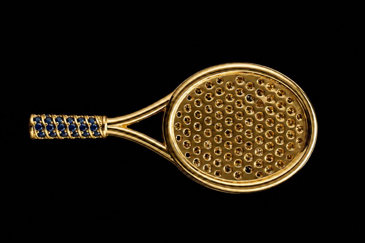 Diamond & Blue Sapphire Tennis Racket Pendant (rac001)