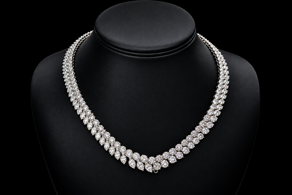 Heart-Shaped Tanzanite & Diamond Statement Necklace (Jes002)