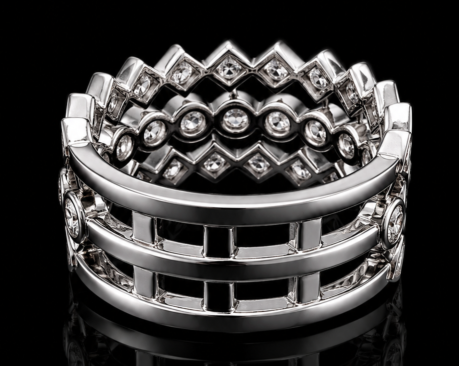 Three-Row Princess Cut and Round Cut Diamond Band (band701)